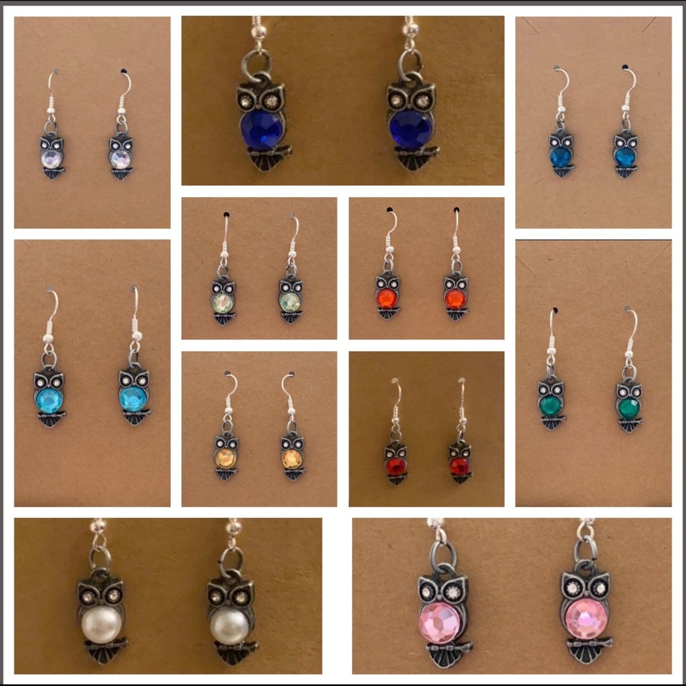 Birthstone Owl Earrings